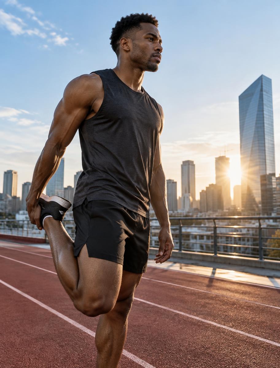Track athlete preparing carefully before a training session