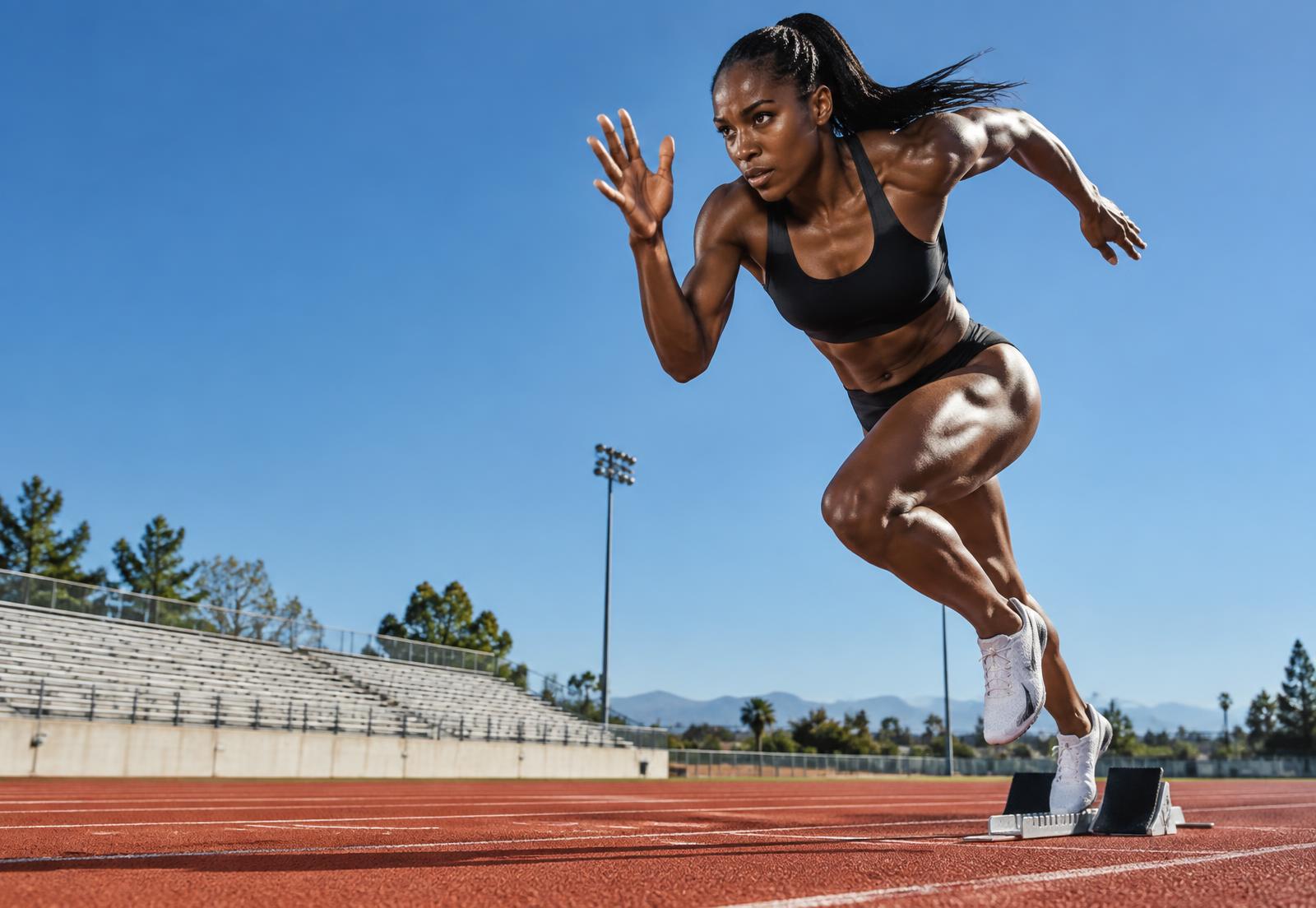 Sprinter exploding from the starting blocks